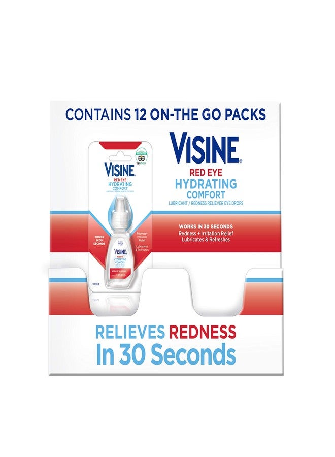 Visine Red Eye Hydrating Comfort Redness Relief and Lubricant Eye Drops to Relieve Red Eyes Due to Minor Eye Irritations Fast and Help Moisturize Dry Eyes, On-The-Go Packs, 12 x 0.28 fl. oz - Image 1